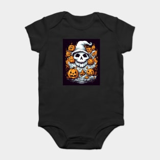 dead witch skull with halloween pumpkins Baby Bodysuit